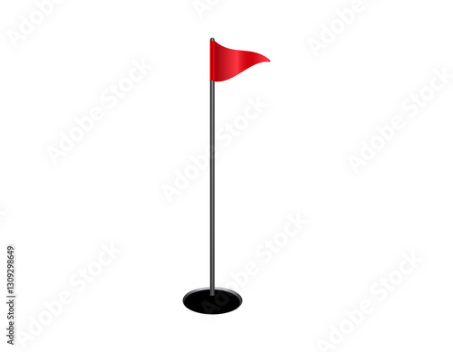 A minimalist graphic showing a red flag on a golf hole, symbolizing the sport of golf.