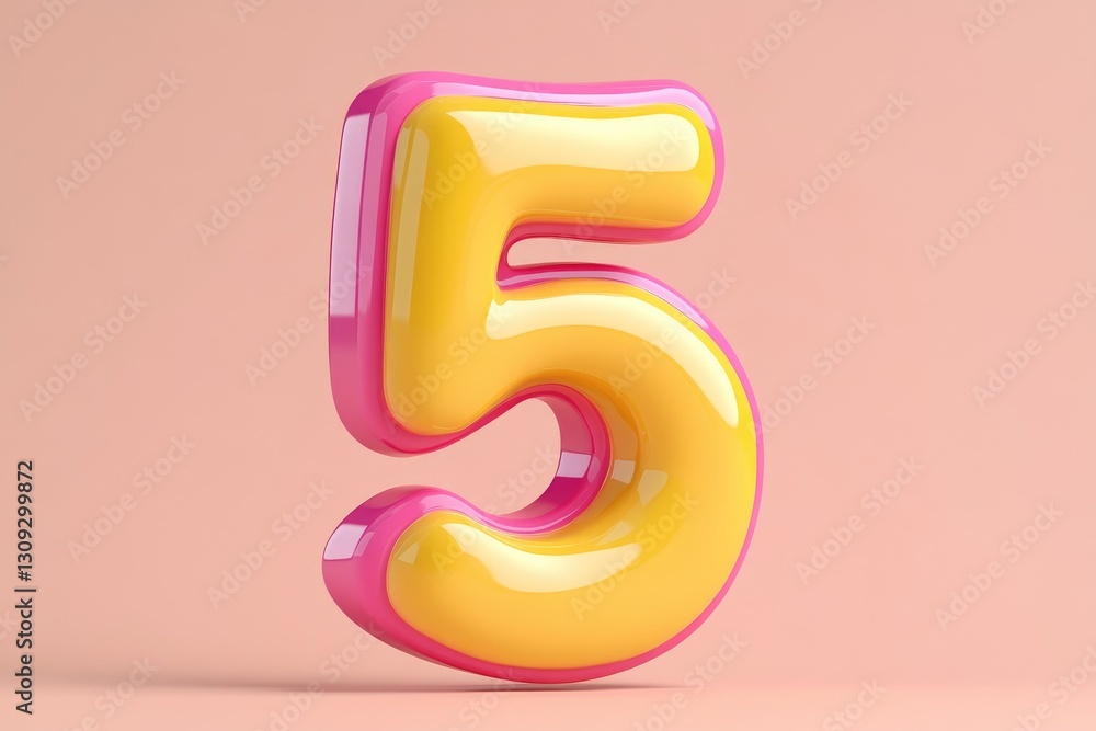 A bright and colorful number five stands on soft background A bright and colorful number five stands on soft background
