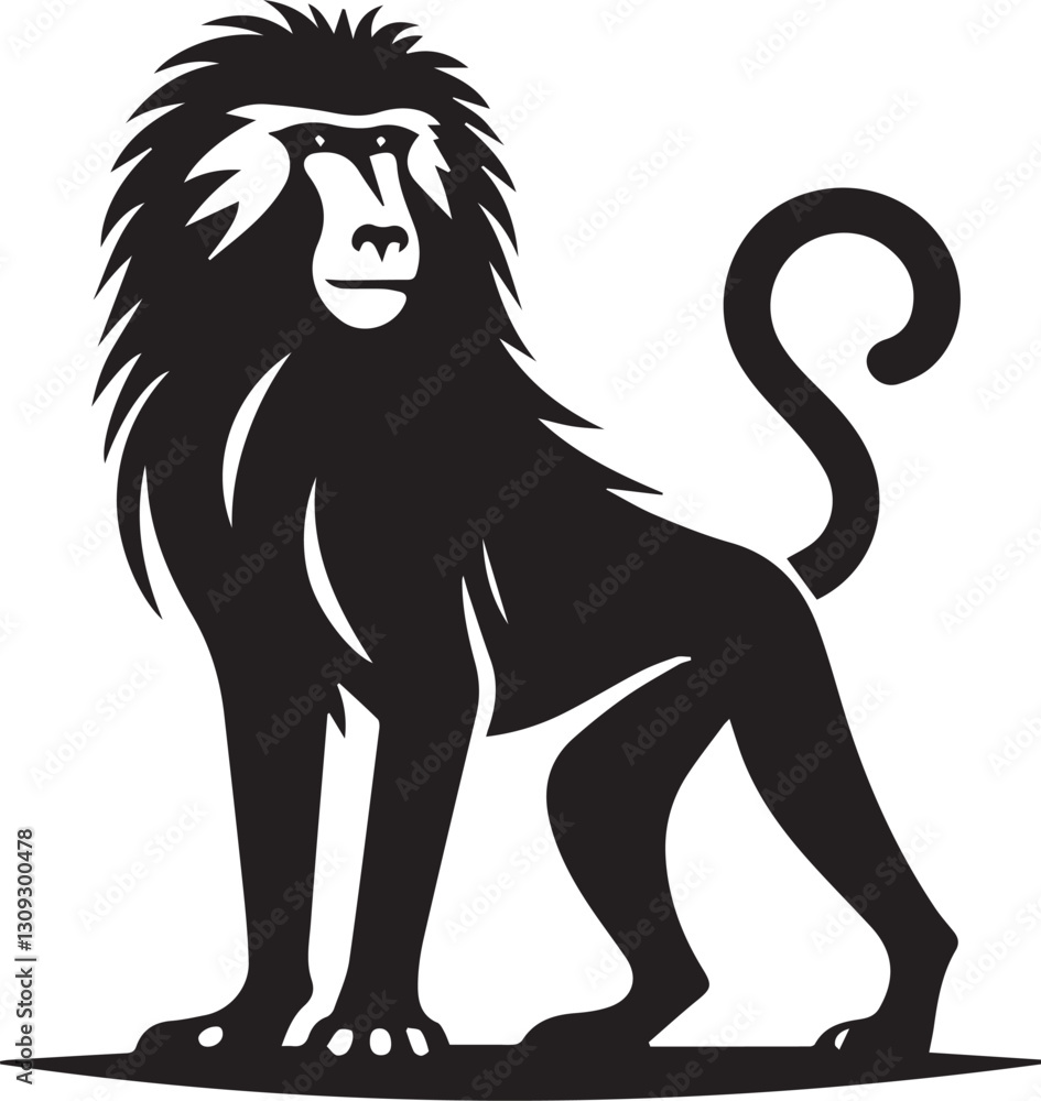 Obraz premium black Baboon clip art vector, Baboon silhouette vector, Baboon vector illustration, Baboon logo vector, Baboon vector icon, Baboon silhouette vector isolated on white background full body