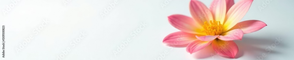 delicate and colorful flower with open petals against white surface, open flower, detail, single delicate and colorful flower with open petals against white surface, open flower, detail, single