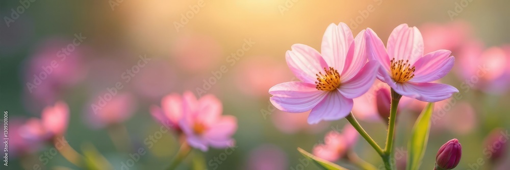 Delicate aubrieta flowers against soft light background, serene, peaceful Delicate aubrieta flowers against soft light background, serene, peaceful