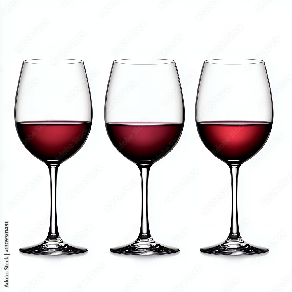 Three Glasses of Red Wine on White Background Three Glasses of Red Wine on White Background