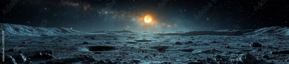 Wide Panoramic View of a Moon Landscape with a Bright Star. Generative AI Wide Panoramic View of a Moon Landscape with a Bright Star. Generative AI