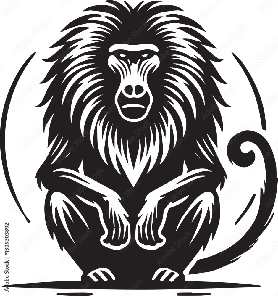 Fototapeta premium black Baboon clip art vector, Baboon silhouette vector, Baboon vector illustration, Baboon logo vector, Baboon vector icon, Baboon silhouette vector isolated on white background full body
