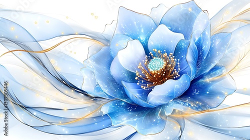 Wallpaper Mural Sparkling Blue Flower with Golden Accents Abstract Floral Art Elegant Design Torontodigital.ca