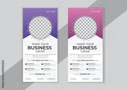 DL Flyer design Pink business template for dl flyer and Layout with modern circle photo and abstract background as well as Roll up banner.