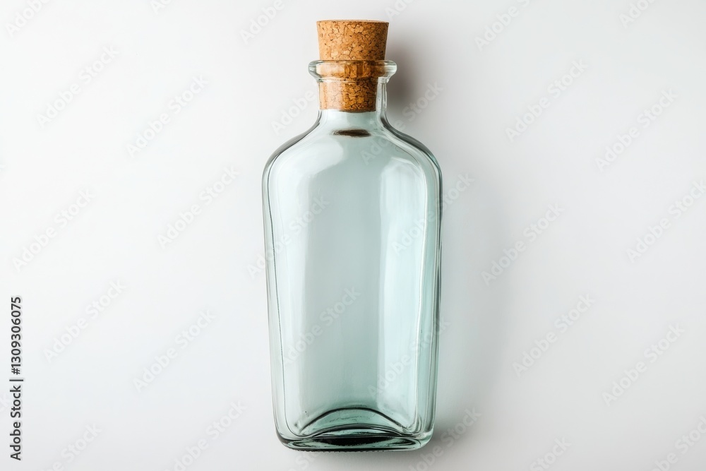Empty Glass Bottle with Cork Stopper Studio Shot Clear Glass Mockup Product Photography Empty Glass Bottle with Cork Stopper Studio Shot Clear Glass Mockup Product Photography