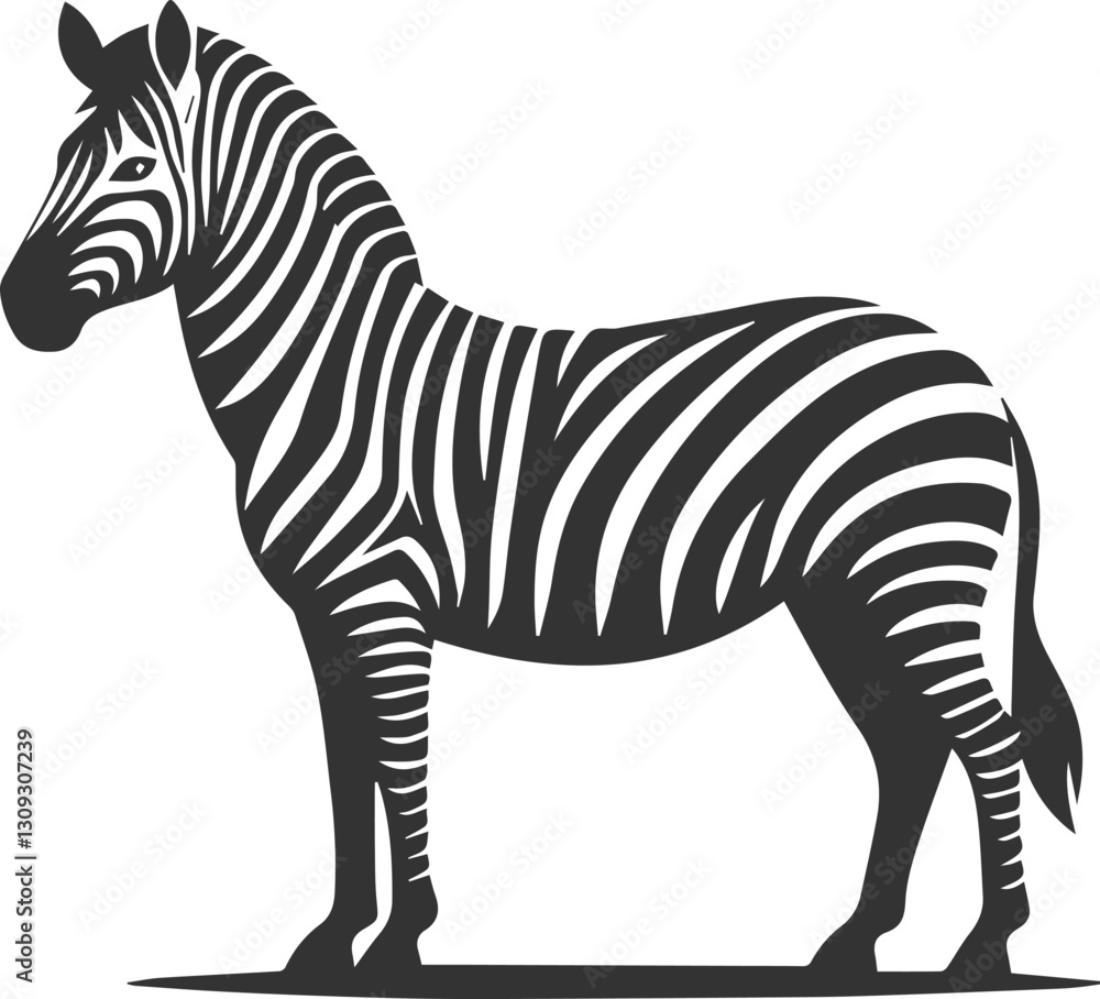 Fototapeta premium Zebra standing with ears perked up and alert animal silhouette