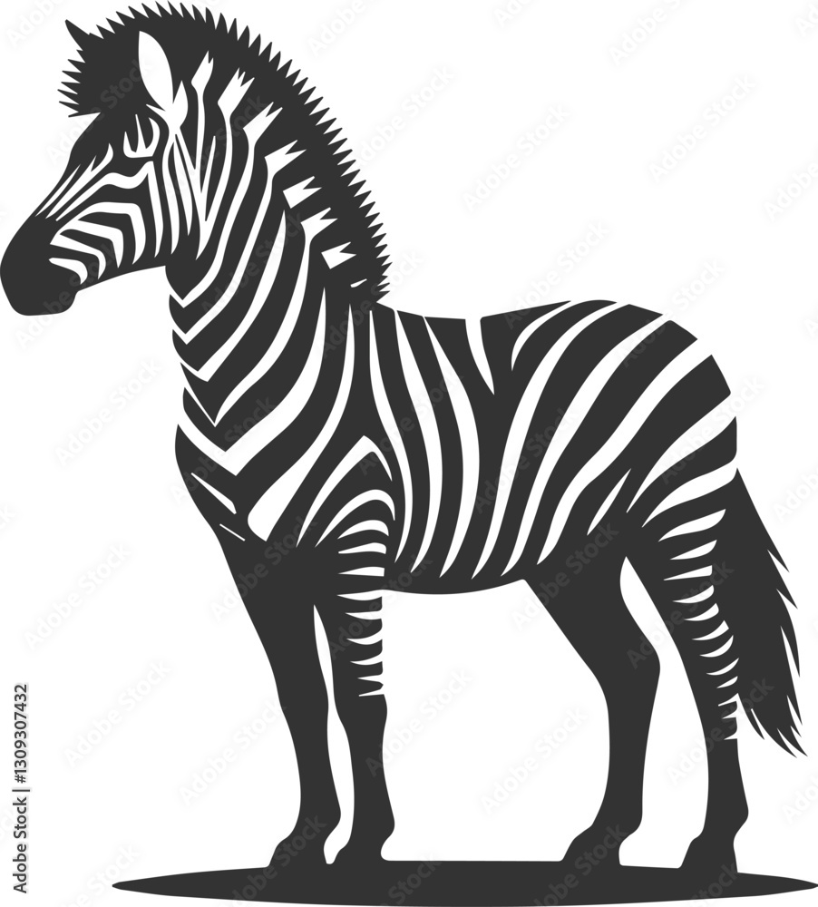 Fototapeta premium Zebra standing with ears perked up and alert animal silhouette
