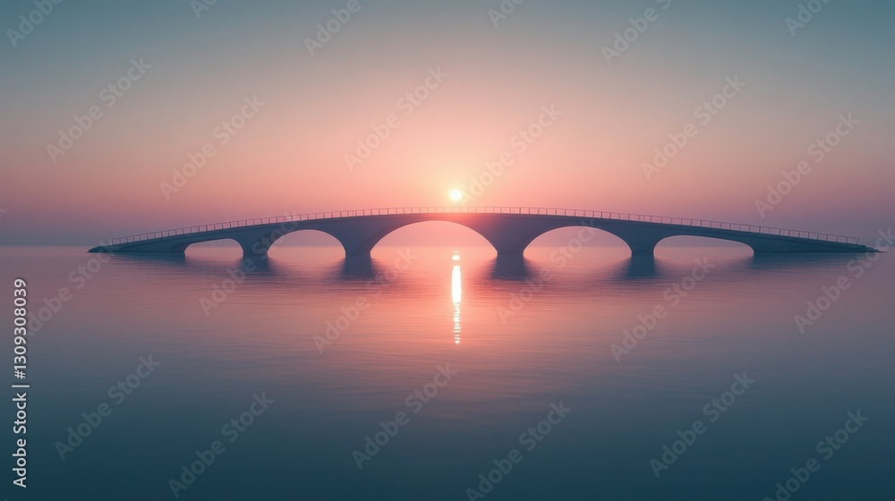 Fototapeta premium Serene Sunrise Over Tranquil Water and Elegant Arching Bridge