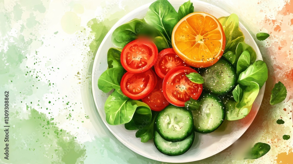 Fresh Vegetable Salad with Tomato, Cucumber, and Orange Slice Fresh Vegetable Salad with Tomato, Cucumber, and Orange Slice