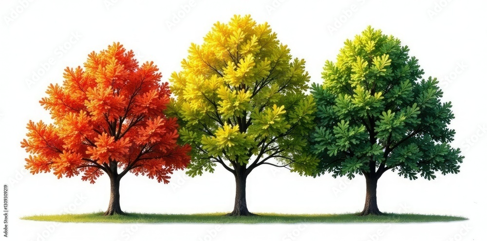 Naklejka premium Foliage of oak trees against a white background, leaf, nature