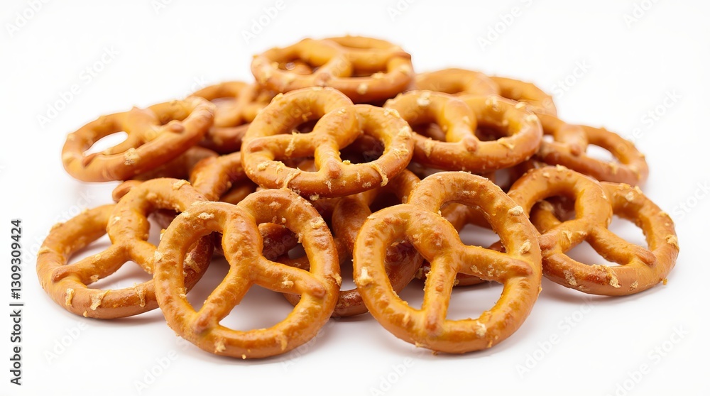 Crispy pretzels served on a white background, perfect for snacking or as an appetizer Crispy pretzels served on a white background, perfect for snacking or as an appetizer