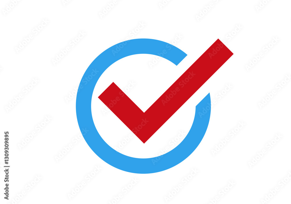 A vibrant red checkmark inside a blue circle, symbolizing selection, approval, or success. A vibrant red checkmark inside a blue circle, symbolizing selection, approval, or success.