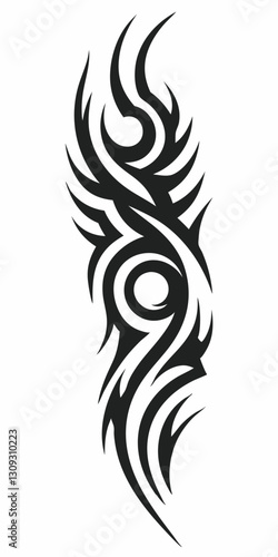 Wallpaper Mural Intricate Tribal Tattoo Design with Flowing Swirls and Sharp Edges in Black Ink Style. Torontodigital.ca