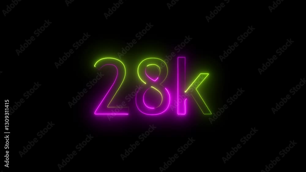 glowing neon 28K text animation on black background. 28k Followers Celebration text animation. glowing neon 28K text animation on black background. 28k Followers Celebration text animation.