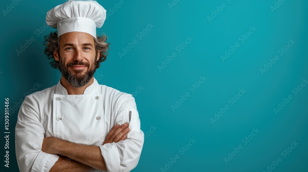 A smiling chef in a professional kitchen setting stands confidently, arms crossed, portraying enthusiasm and readiness to create culinary delights, radiating positivity and expertise. A smiling chef in a professional kitchen setting stands confidently, arms crossed, portraying enthusiasm and readiness to create culinary delights, radiating positivity and expertise.