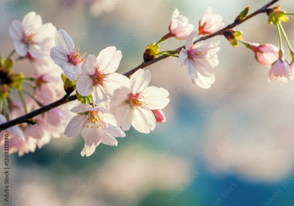 Delicate cherry blossoms in full bloom on a sunny spring day Delicate cherry blossoms in full bloom on a sunny spring day