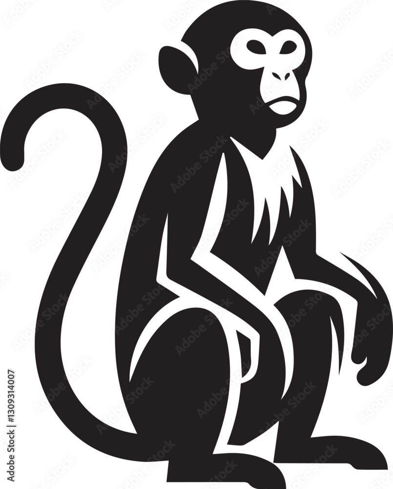 Obraz premium black monkey clip art vector, monkey silhouette vector, monkey vector illustration, monkey logo vector, monkey vector icon, monkey silhouette vector isolated on white background full body