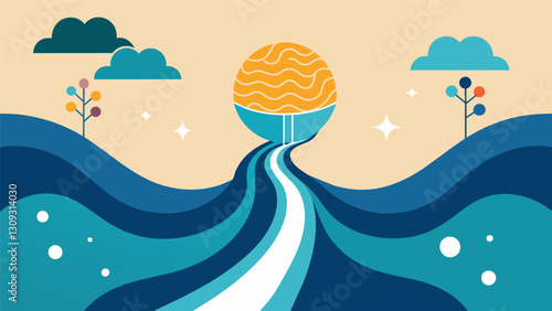 The ebb and flow of conscious thought like the steady rhythm of a babbling stream.. Vector illustration
