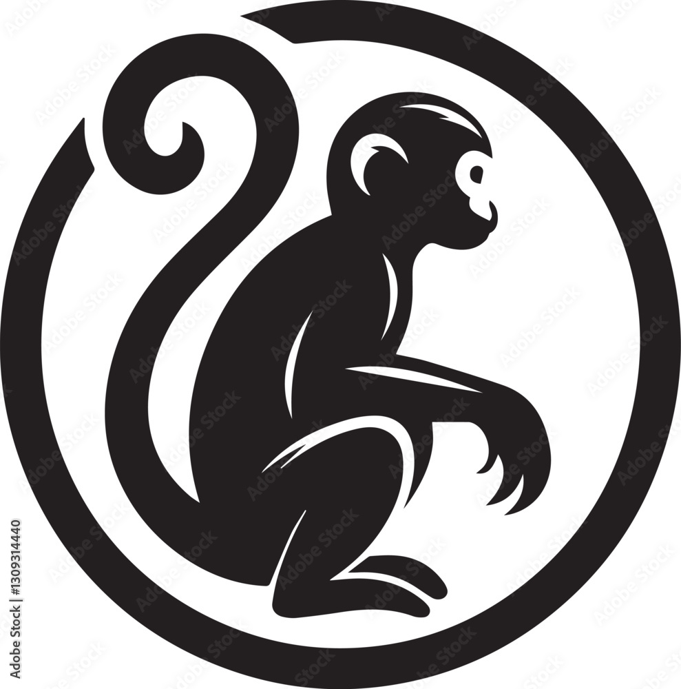 Fototapeta premium black monkey clip art vector, monkey silhouette vector, monkey vector illustration, monkey logo vector, monkey vector icon, monkey silhouette vector isolated on white background full body