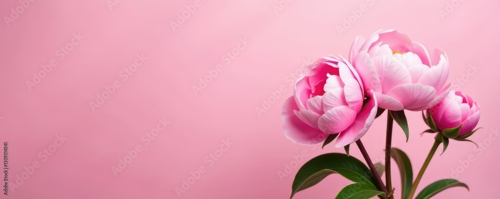 Freshly picked pink peonies against a soft pink backdrop, pink bouquet,, delicate Freshly picked pink peonies against a soft pink backdrop, pink bouquet,, delicate