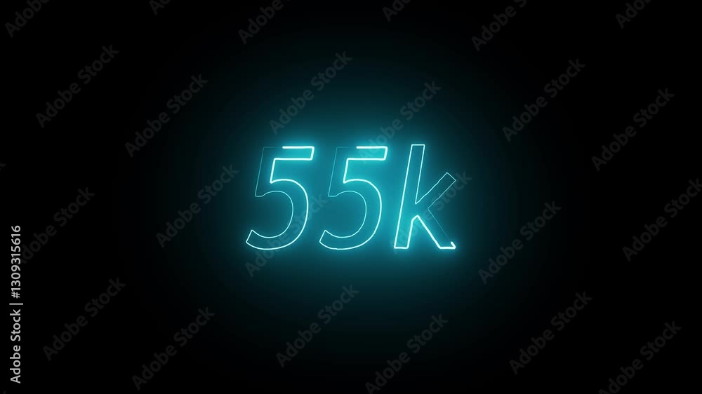 glowing neon 55K text animation on black background. 55k Followers Celebration text animation. glowing neon 55K text animation on black background. 55k Followers Celebration text animation.
