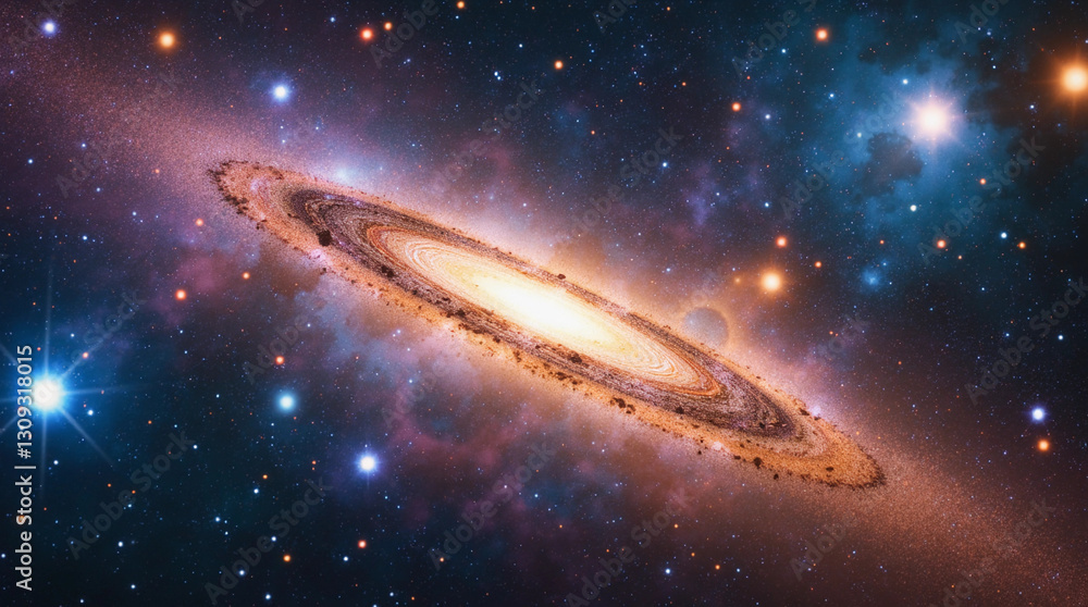 Fototapeta premium Galactic spiral with starfield in stunningly colorful space scene