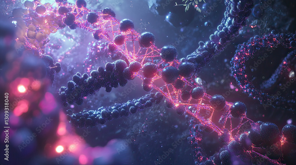 Abstract DNA strand shining. Colorful sparkles around molecule AI Generative Abstract DNA strand shining. Colorful sparkles around molecule AI Generative