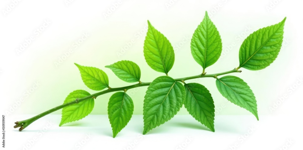 Green stem with leaves isolated on white background, foliage, leaf, botanical Green stem with leaves isolated on white background, foliage, leaf, botanical