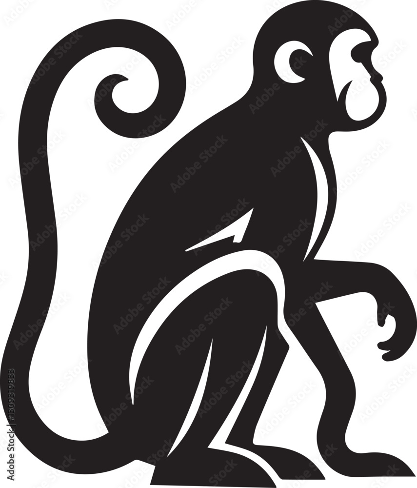 Obraz premium black monkey clip art vector, monkey silhouette vector, monkey vector illustration, monkey logo vector, monkey vector icon, monkey silhouette vector isolated on white background full body