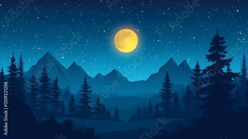 Mountain Forest Night Moon