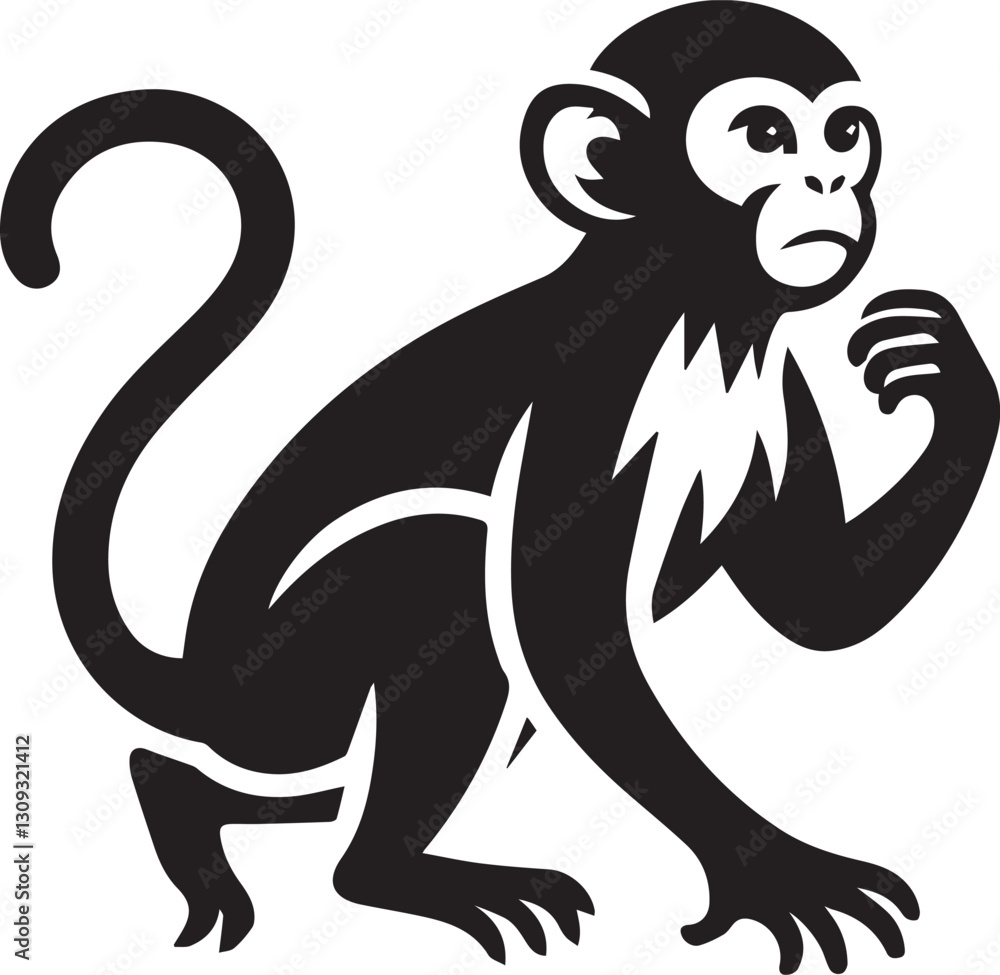 Obraz premium black monkey clip art vector, monkey silhouette vector, monkey vector illustration, monkey logo vector, monkey vector icon, monkey silhouette vector isolated on white background full body