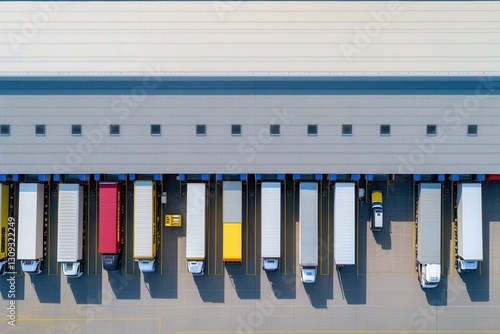 Aerial View of Loading Docks with Trucks and Warehouses in Urban Area