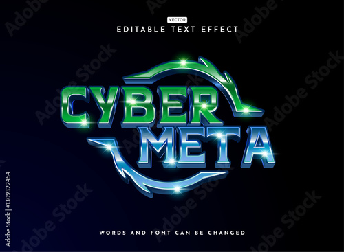 fantasy futuristic cyber meta text effect with chrome blue green 3d glossy color