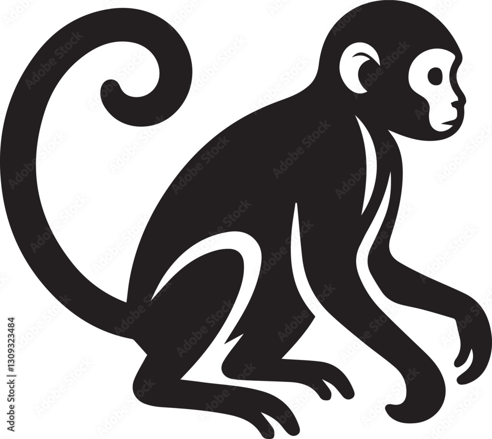 Fototapeta premium black monkey clip art vector, monkey silhouette vector, monkey vector illustration, monkey logo vector, monkey vector icon, monkey silhouette vector isolated on white background full body