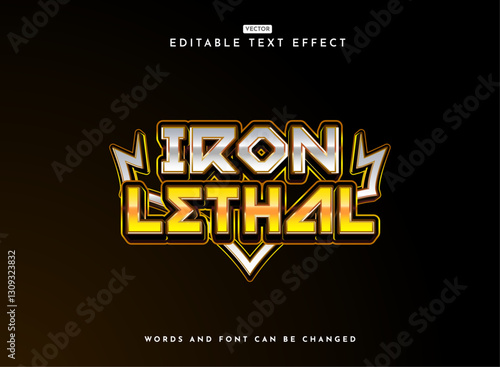 modern futuristic iron lethal text effect with 3d golden silver shiny color