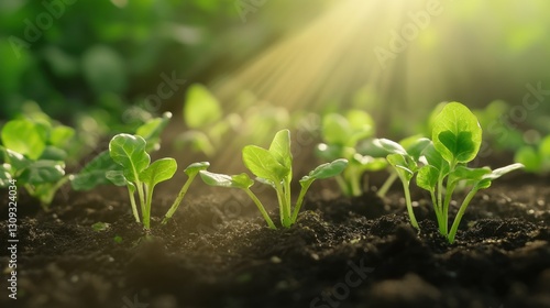 Wallpaper Mural Growing green seedlings in soil garden nature sunlight close-up growth concept Torontodigital.ca