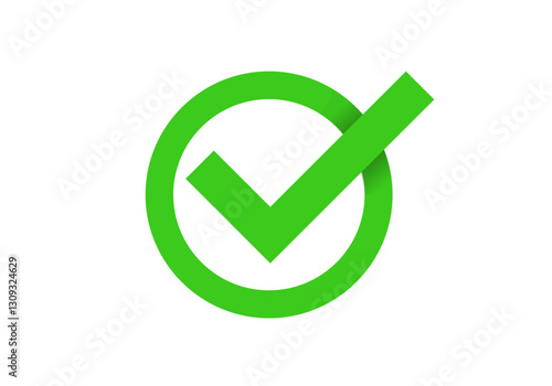 Bold green check mark inside a circle symbolizes approval, success, or correctness.