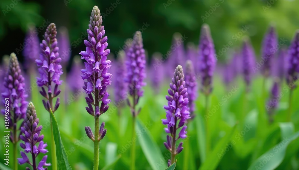 Obraz premium Liriope plant in full bloom with purple flowers, purple, perennial, green