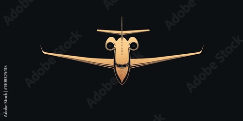 Elegant gold jet plane centered against a dark black background