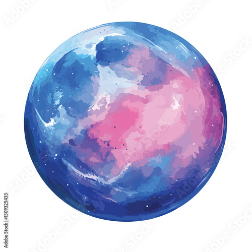 Blue Pink Watercolor Planet Isolated Cutout Sing