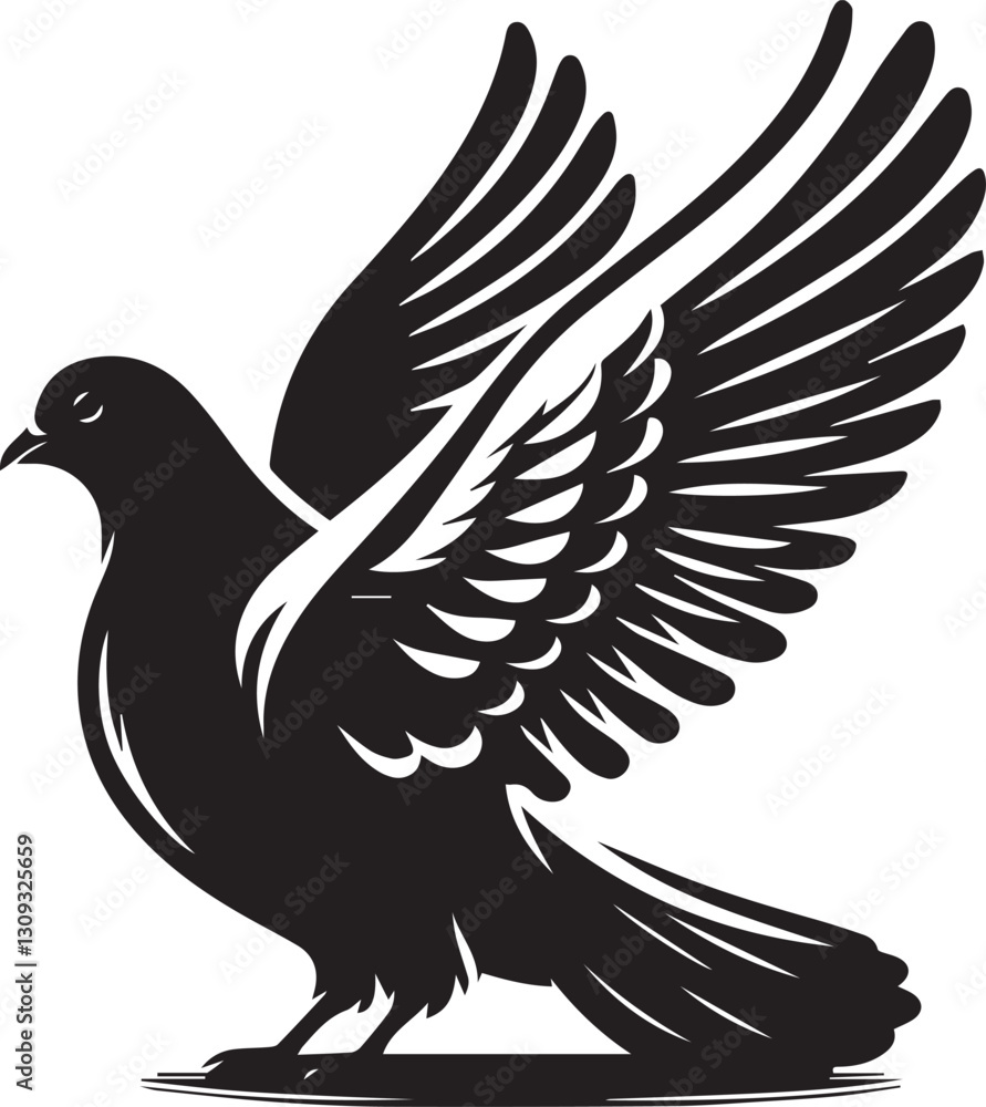 Fototapeta premium black dove bird clip art vector, dove bird silhouette vector, dove bird vector illustration, dove bird logo vector, dove bird vector icon, dove bird silhouette vector isolated on white background full