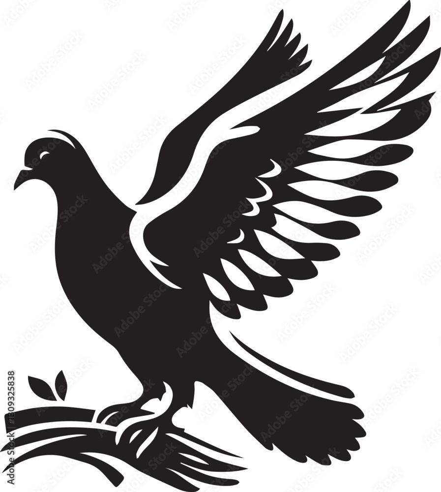 Fototapeta premium black dove bird clip art vector, dove bird silhouette vector, dove bird vector illustration, dove bird logo vector, dove bird vector icon, dove bird silhouette vector isolated on white background full