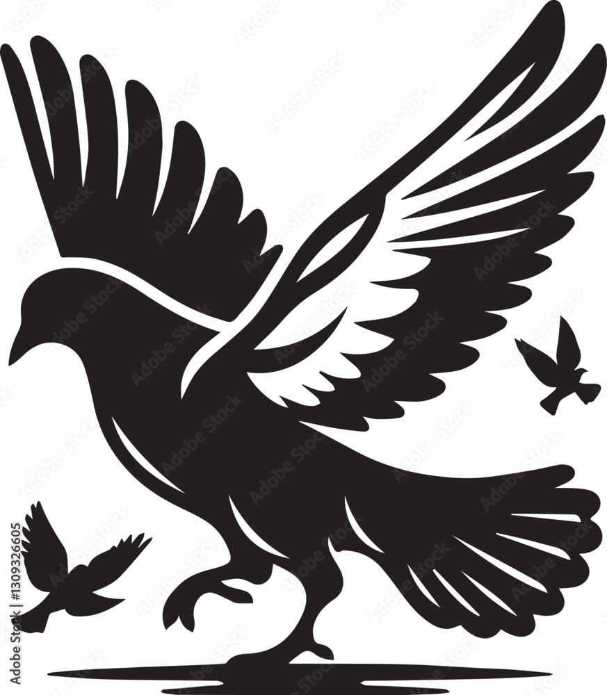 Obraz premium black dove bird clip art vector, dove bird silhouette vector, dove bird vector illustration, dove bird logo vector, dove bird vector icon, dove bird silhouette vector isolated on white background full