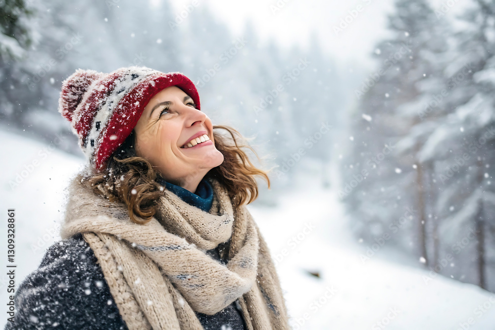 A Woman Embracing the Winter Wonderland with a Bright Smile A Woman Embracing the Winter Wonderland with a Bright Smile
