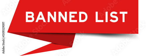Red color speech banner with word banned list on white background