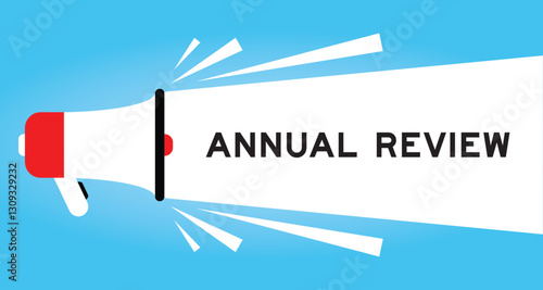 Color megaphone icon with word annual review in white banner on blue background