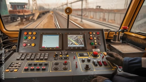 Wallpaper Mural Train driver operates controls inside the cabin of a modern locomotive, navigating along the railway tracks, showcasing the technological advancements in rail transport Torontodigital.ca