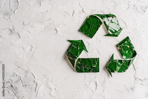 Green Recycle Symbol Made from Cracked Glass on Textured Background